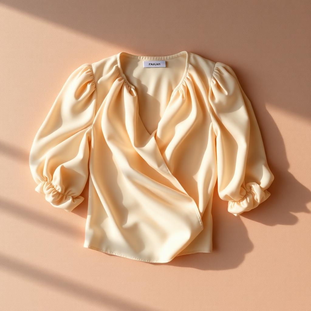 Cream puff-sleeve blouse